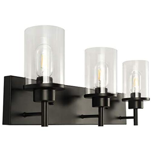 Black Wall Sconce，Bathroom Vanity Light Fixtures 3 Lights Farmhouse Sconces Wall Lighting with Clear Glass Lampshade for Bedroom Hallway Living Room Kitchen