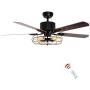 Retro Industrial Ceiling Fan with Light 5 Wood Reversible Blade Vintage Reversible Ceiling Fan 3 Speed Vintage Cage Chandelier Fan with Remote Control for Restaurant Bedroom Living Room (52 Inch)