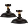 Semi Flush Mount Ceiling Light, Set of 2 12-inch Farmhouse Metal Rustic Lighting Fixture, Antique Brass Mount & Rich-Oil Rubbed Bronze Finish, Industrial Pendant Lights Fixtures for Indoor Outdoor