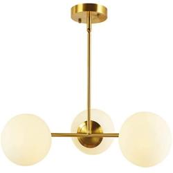 BAODEN 3 Lights Globe Pendant Light Mid Century Chandelier Modern Hanging Light Fixture Brushed Brass Finished with White Globe Glass Lampshade(Gold)