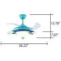 LITFAD Modern LED Ceiling Light Nautical Style Reversible Dome Shade Metal Hanging Ceiling Fan Light with Invisible Blade Flushmount Pendant Light for Living Room Kids Bedroom Childrens Room - Blue