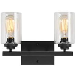 Wall Sconce 2-Light Bathroom Vanity Light Industrial Vintage Lighting Fixture with Clear Glass Shade, Black