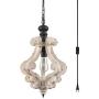 CLAXY Wooden Plug-in Pendant Light Distressing Off-White Farmhouse Hanging Light Fixture