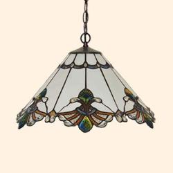 LITFAD Tiffany LED Pendant Lighting Stained Glass Cone Pendant Light 2 Lights Antique LED Ceiling Lamp Art Decoration Ceiling Hanging Light for Dining Room Restaurant Study Room - Beige, 12.6'' (32 cm)