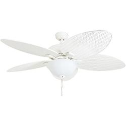Honeywell 50508-01 Palm Island 52-Inch Tropical Ceiling Fan with Cased White Bowl Light, Five Palm Leaf/Wicker Blades, Indoor/Outdoor, White