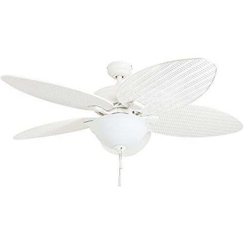 Honeywell 50508-01 Palm Island 52-Inch Tropical Ceiling Fan with Cased White Bowl Light, Five Palm Leaf/Wicker Blades, Indoor/Outdoor, White