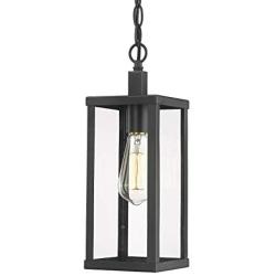 Odeums Outdoor Pendant Lantern, Exterior Pendant Hanging Lights, Pendant Lighting Fixture in Black Finish with Clear Glass