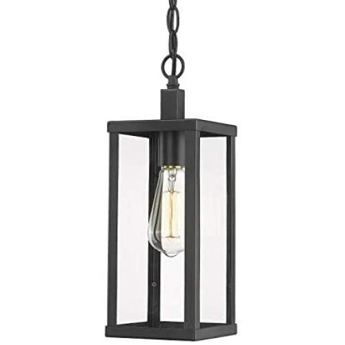 Odeums Outdoor Pendant Lantern, Exterior Pendant Hanging Lights, Pendant Lighting Fixture in Black Finish with Clear Glass