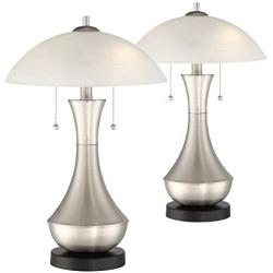 Simon Modern Accent Table Lamps Set of 2 with USB Charging Port Metal Half Moon Glass Shade for Living Room Bedroom Bedside Nightstand Office - 360 Lighting
