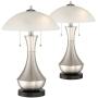 Simon Modern Accent Table Lamps Set of 2 with USB Charging Port Metal Half Moon Glass Shade for Living Room Bedroom Bedside Nightstand Office - 360 Lighting