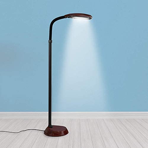 Kenley Natural Daylight Floor Lamp - Tall Reading Task Craft Light - 27W Full Spectrum White Bright Sunlight Standing Torchiere for Living Room Bedroom or Office - Adjustable Gooseneck Arm - Dark Wood