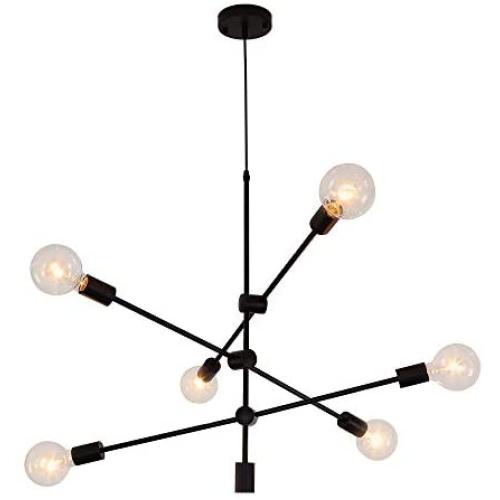 Sputnik Chandelier 6 Lights Modern Black Pendant Light Fixture Industrial Vintage Dining Room Kitchen Island Bedroom Lighting