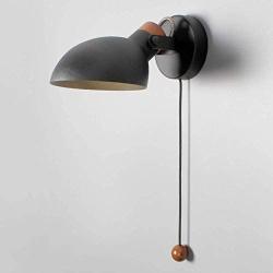 KLSJJ Wall Lamp Wooden Wall Sconce, Wall Light with with Pull Switch Rotatable Wall Light Fixture for Bedroom Living Room Bedside Lamp (Color : Black)