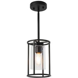 VINLUZ Farmhouse Pendant Lighting Black Mini 1-Light Fixtures with Glass Shade Contemporary Modern Kitchen Island Lights Ceiling Hanging Chandeliers for Dining Room Hallway Foyer