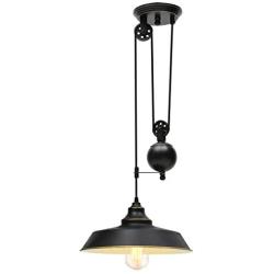 KingSo Rustic Pulley Pendant Light One Light Adjustable Height Industrial Black Ceiling Hanging Light Indoor Island Lamp for Dining Living Room Kitchen Hallway Foyer Farmhouse, One Light