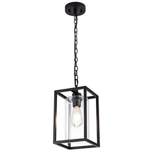 MAYNA Industrial Retro Pendant Lighting Iron Chandelier with Modern Clear Glass Shade，Matte Black Cage Hanging Light Fixture for Kitchen Island，Farmhouse, Dining Room, Foyer