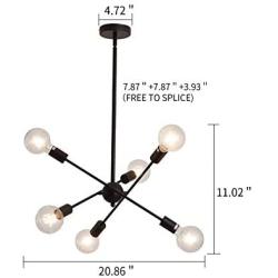 Sputnik Chandeliers 6 Lights Modern Pendant Lighting Industrial Vintage Ceiling Light Fixture for Bedroom Bathroom Kitchen Livingroom Dining Room, Black