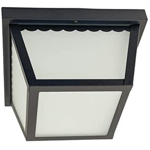 CORAMDEO 9.25” Square Ceiling Light, Porch Light, Entry, Outdoor Hallway, Damp Location, Built in LED Gives 125W of Light, 1200 Lumens, 3K, Black Powder Coat Finish with Frosted Glass