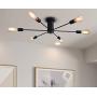 RUXUE Modern Metal Art Oil-Rubbed Sputnik Dining Room Flush Mount Ceiling Light 6 Lights Black Painted Finish Black