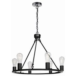 Homenovo Lighting 6-Light Wagon Wheel Chandelier, Matte Black