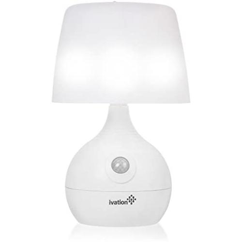 Ivation 12-LED Battery Operated Motion Sensing Table Lamp - Dual Color Range - Available Settings Include Manual & Automatic Motion & Light Sensing, White