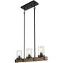 LALUZ Farmhouse Chandelier Light Fixture 3-Light Wood Pendant Light Island Light Fixtures with Seeded Glass for Dining Room, Kitchen, Foyer, 25.6”L x 63''