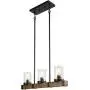 LALUZ Farmhouse Chandelier Light Fixture 3-Light Wood Pendant Light Island Light Fixtures with Seeded Glass for Dining Room, Kitchen, Foyer, 25.6”L x 63''