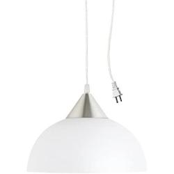 Globe Electric Amaris 1-Light Plug-In Pendant, Brushed Steel Finish, Frosted White Shade, 15ft Clear Cord, In-Line On/Off Switch 64413, 8.5''