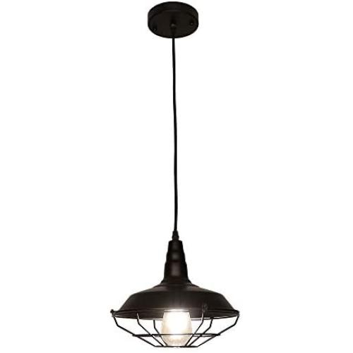 LynPon Farmhouse Pendant Light Industrial Rustic Black Hanging Light Ceiling Lamp Fixture Lighting with Cage Shade for Kitchen Island Restaurant Dining Room