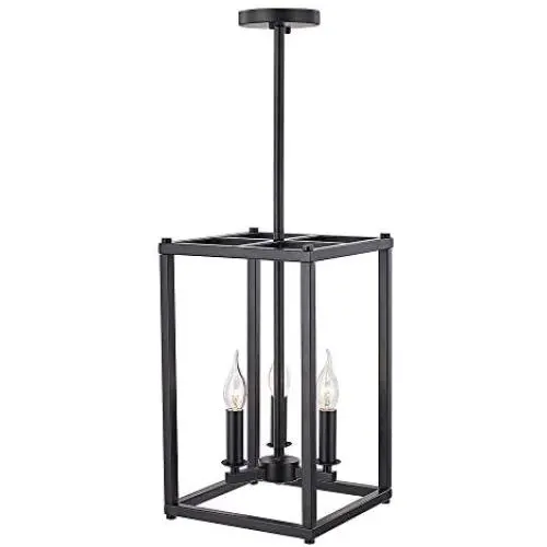 Sivilynus Black Foyer Chandelier 3 Lights Farmhouse Lighting Pendant Light Fixture Ceiling Hanging Modern Industrial Style Lighting for Entryway,Hallway and Dining Room