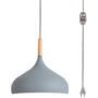 STGLIGHTING Wooden Handle Pendant Light with 15ft Plug-in UL On/Off Dimmer Switch Cord Macaron Grey Lampshade Light Fixtures Nordic Minimalist Loft Style Lamps for Dining Room Bulbs Not Included