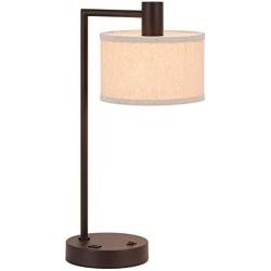 XiNBEi Lighting Table Lamp USB Desk Lamp with Fabric Shade, Modern Bedside Iron Lamp Dark Bronze Finish for Bedroom Living Room & Office XB-TL1230-DB