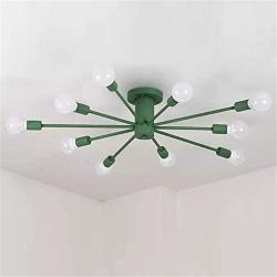 RUNNUP Contemporary Colorful Nordic Semi-Flush Mount Sputnik Ceiling Light 10 Lights Chandelier Light Metal Suspension Light for Kitchen Living Room Dining Room,Green