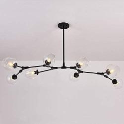 LUOLAX Modern Pendant Light Glass Chandelier with 8 Lights Fixture Hanging Semi Flush Mount (8 Heads Black-Clear)