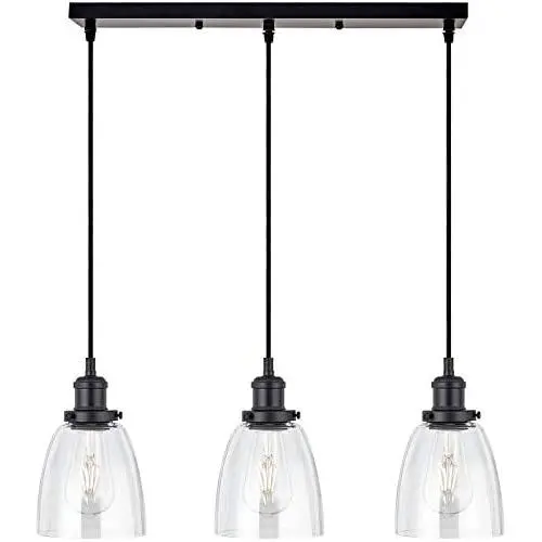 Passica Decor Mid-Century Modern 3 Light Kitchen Island Pendant Lighting Rustic Ceiling Chandelier Triple Heads Light fixtures for Foyer Dining Room Living Room Counterbar Craftsman Kitchen