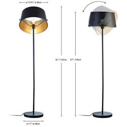 Ambiore Floor Lamp with Complimentary Bulb Zenith - Modern Contemporary Elegant Indoor Light for Living Room and Bedroom - Steel Made, Gold Color Leaf Foil - Black