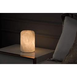 Unique Calcite Modern Table Lamp, Small Bedside Lamp for Bedroom Living Room, Dimmable Desk Lamp for Night Table by Phiestina, Crystal Texture Within, Handcrafted, LED, UL, Cylinder, Natural White