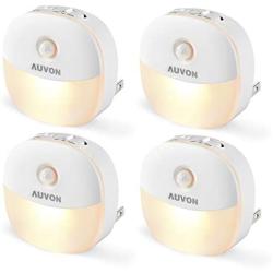 AUVON Plug-in LED Motion Sensor Night Light, Mini Warm White LED Nightlight with Dusk to Dawn Motion Sensor, Adjustable Brightness for Bedroom, Bathroom, Kitchen, Hallway, Stairs (4 Pack)