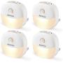 AUVON Plug-in LED Motion Sensor Night Light, Mini Warm White LED Nightlight with Dusk to Dawn Motion Sensor, Adjustable Brightness for Bedroom, Bathroom, Kitchen, Hallway, Stairs (4 Pack)