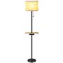 Lifeholder Floor Lamp, Modern Floor Lamp with Useful Dual USB Ports & Rectangle Tray Table, LED Floor Lamp with Line Fabric Shade & Pull Chain, Standing Lamp Idea for Bedroom, Living Room or Office