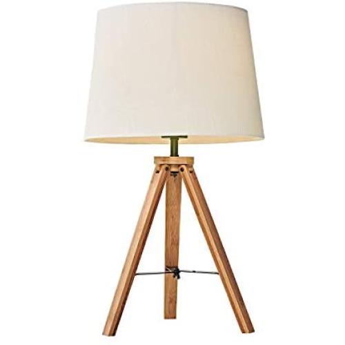 MOTINI 21'' Tripod Table Lamp Modern Besides Desk Lamp Bamboo with White Fabric Shade for Bedroom Study Livingroom End Table Light UL Listed