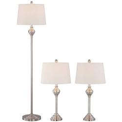 Mason Traditional Table Floor Lamps Set of 3 Brushed Steel White Tapered Drum Shade for Living Room Family Bedroom - Barnes and Ivy
