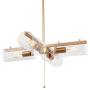 LOG BARN Gold Chandelier, Pull Chain On/Off Switch, 2 in 1 Modern Chandelier and Close to Ceiling Light Fixtures with Seeded Glass Shades for Kitchen Island, Dining Room, Bedroom, Foyer