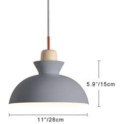 STGLIGHTING Wooden Socket Pendant Light with 15ft Plug-in UL On/Off Dimmer Switch Cord Macaron Grey Lampshade Light Fixtures Nordic Minimalist Loft Style Lamps for Dining Room Bulbs Not Included