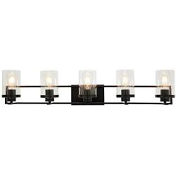 MELUCEE 5-Light Bathroom Vanity Light Fixtures Black Wall Sconce with Clear Glass Shade, Modern Wall Light Fixtures for Vanity Table Bedroom Dressing Table Mirror Cabinets