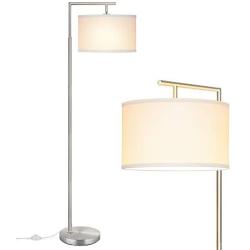 LED Floor Lamp, Montage Modern Floor Lamp, Classic Standing Lamp Reading Standing Light with Hanging Lamp Shade Minimalist Bedside Floor Lamp for Bedroom Living Room with LED Bulb - Silver