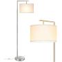 LED Floor Lamp, Montage Modern Floor Lamp, Classic Standing Lamp Reading Standing Light with Hanging Lamp Shade Minimalist Bedside Floor Lamp for Bedroom Living Room with LED Bulb - Silver