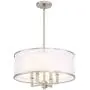 Glover Brushed Nickel Drum Pendant Chandelier 21'' Wide Modern Silver Organza White Linen Shade 4-Light Fixture for Dining Room House Island Entryway Bedroom Living Room - Possini Euro Design