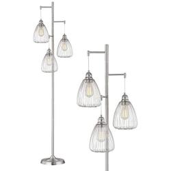 LeeZM Chrome Industrial Floor Lamp For Living Room Modern Floor Lighting Rustic Tall Stand Up Lamp Vintage Farmhouse Tree Floor Lamps For Bedrooms Office Torchiere Standing Lamp 3 Light Bulbs Included