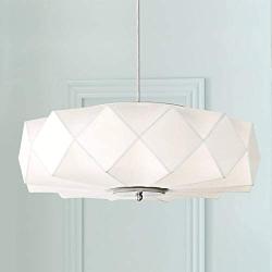 Glacier Brushed Nickel Pendant Chandelier 20'' Wide Modern White Geometric Shade 3-Light Fixture for Dining Room House Foyer Kitchen Island Entryway Bedroom Living Room - Possini Euro Design